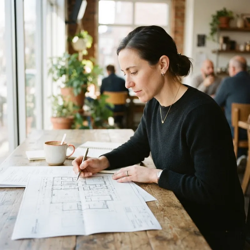 A person reviewing property documents at a table