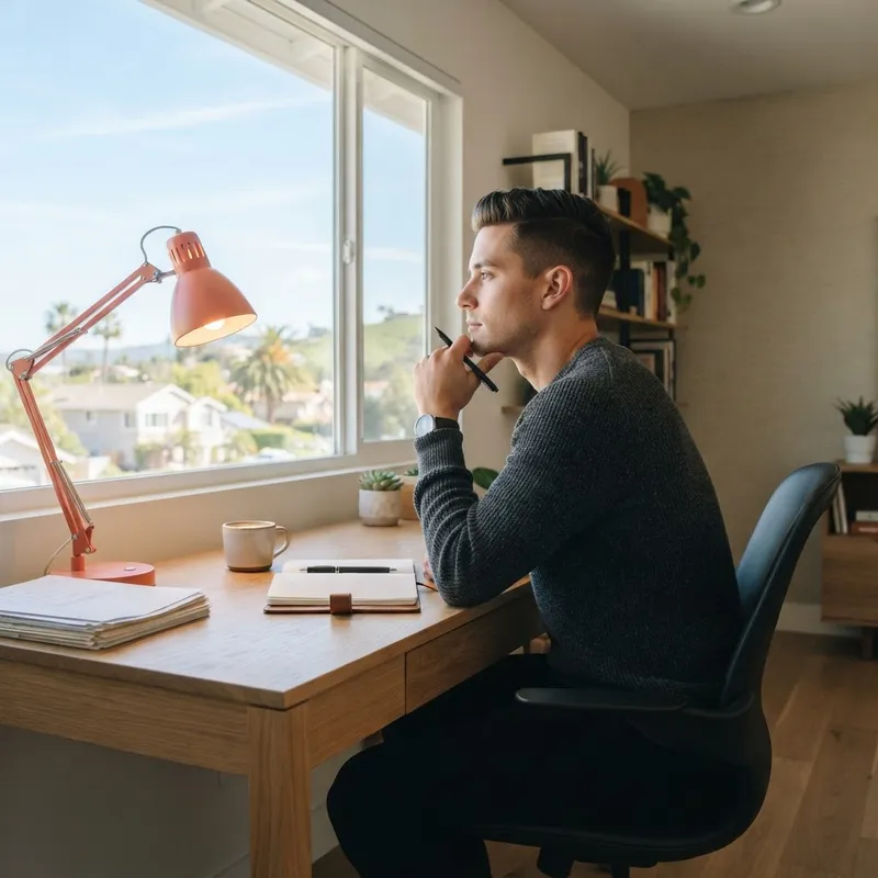 Person working at a desk in a bright office