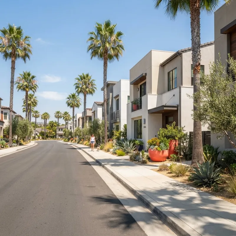 Modern suburban street scene in Southern California