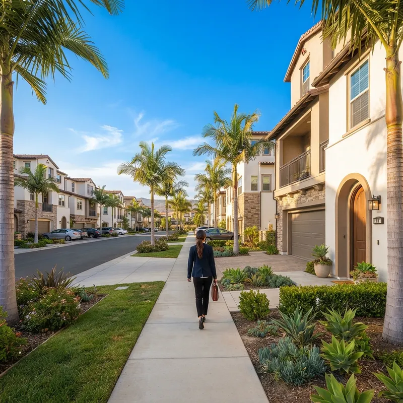 A quiet street in a modern California new construction community