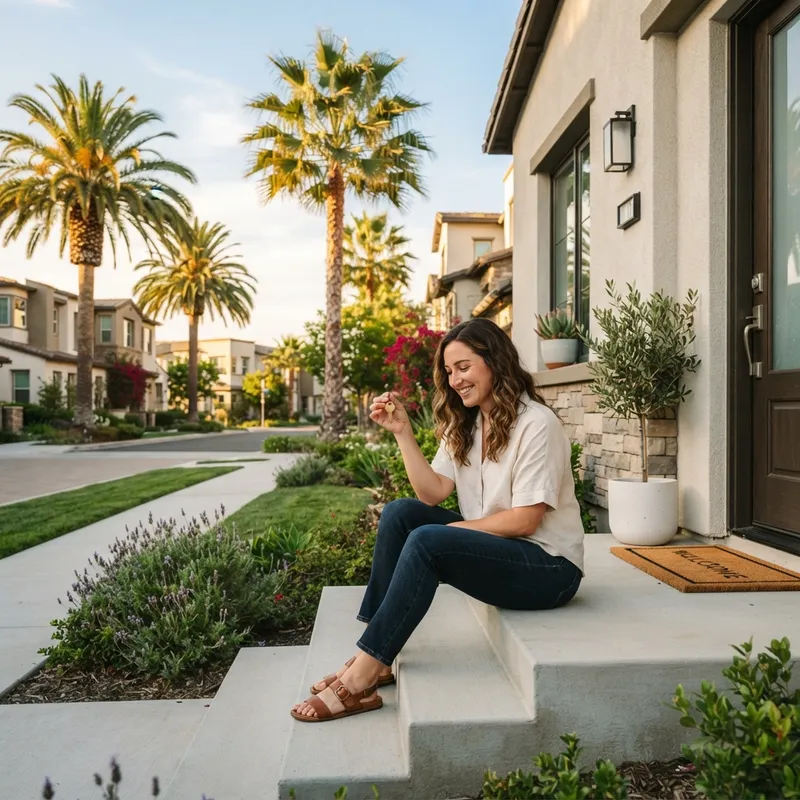 New homeowner holding keys on their front porch