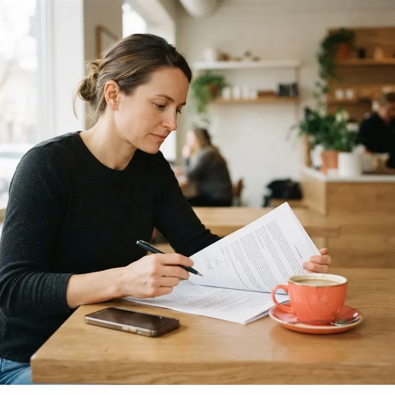 Person reviewing real estate documents at a table