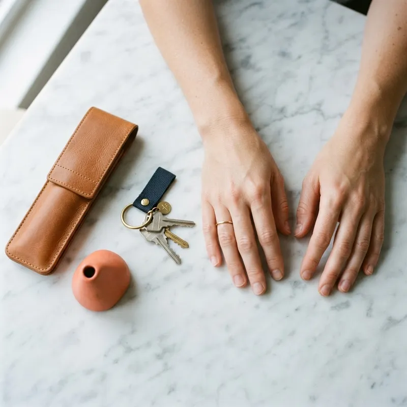 Minimalist desktop scene with keys and professional items