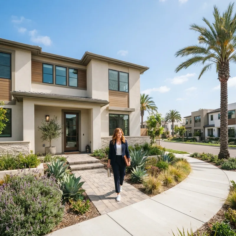 Modern exterior of a new construction home in Southern California