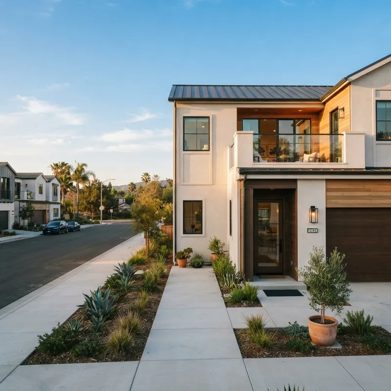 Modern exterior of a new construction home in California