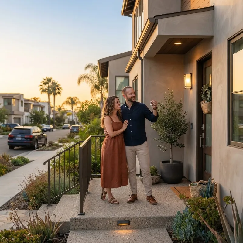 A couple holding the keys to their new home