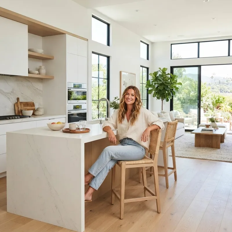 Relaxed person in a modern open concept kitchen