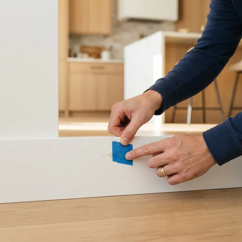 Person using painter tape to mark home defect