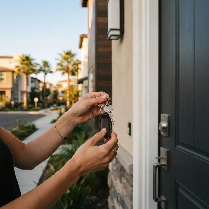 New homeowner holding keys to a newly constructed home