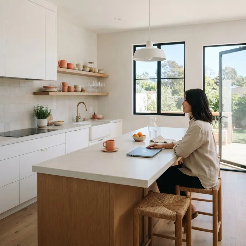 Modern sunlit kitchen interior in a new home