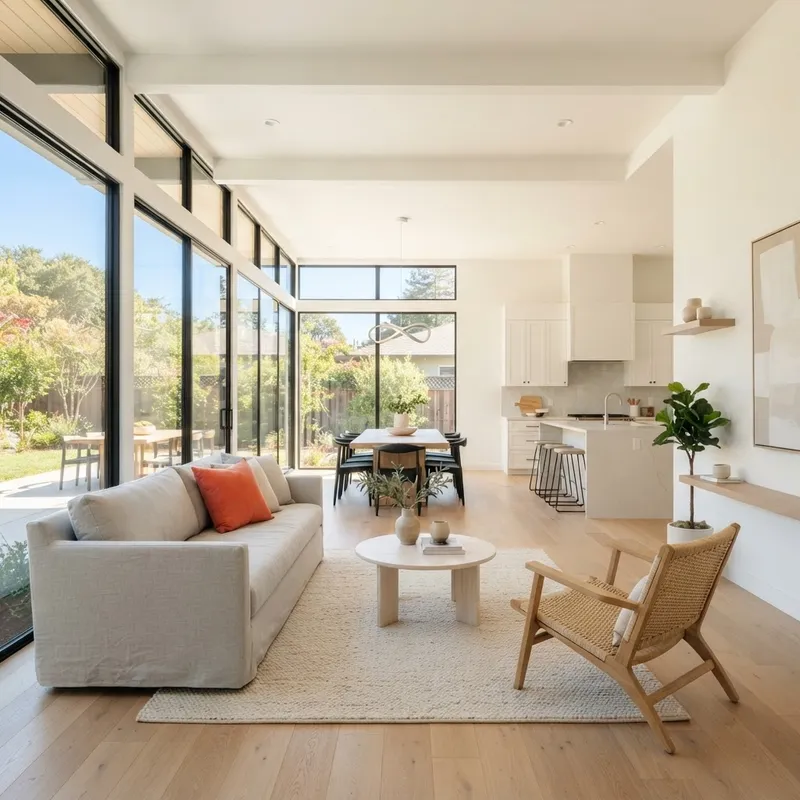 Sunlit open concept living room in a modern home