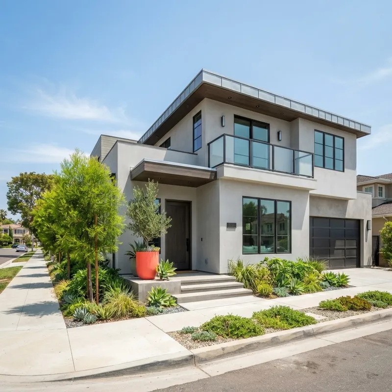 Exterior view of a modern new construction home