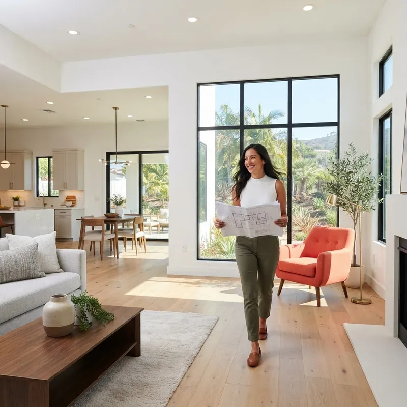Person walking through a modern new construction living room