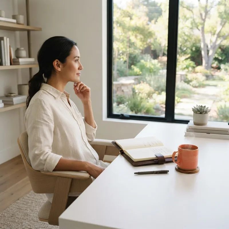 Person working in a quiet sunlit home office