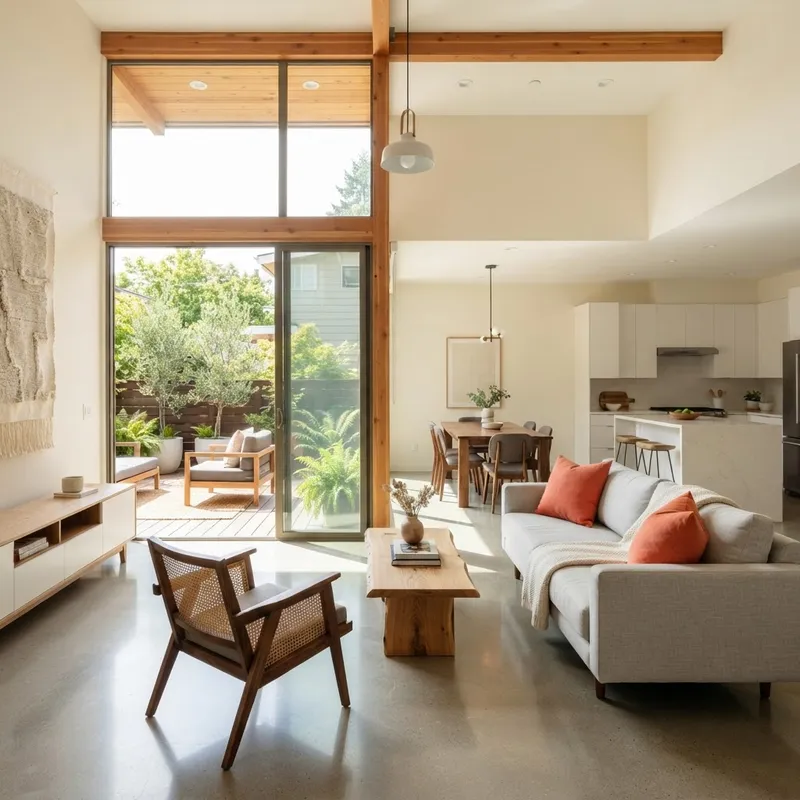 Bright open concept interior of a new construction home