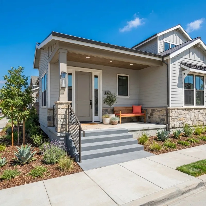 Front porch of a new construction suburban home
