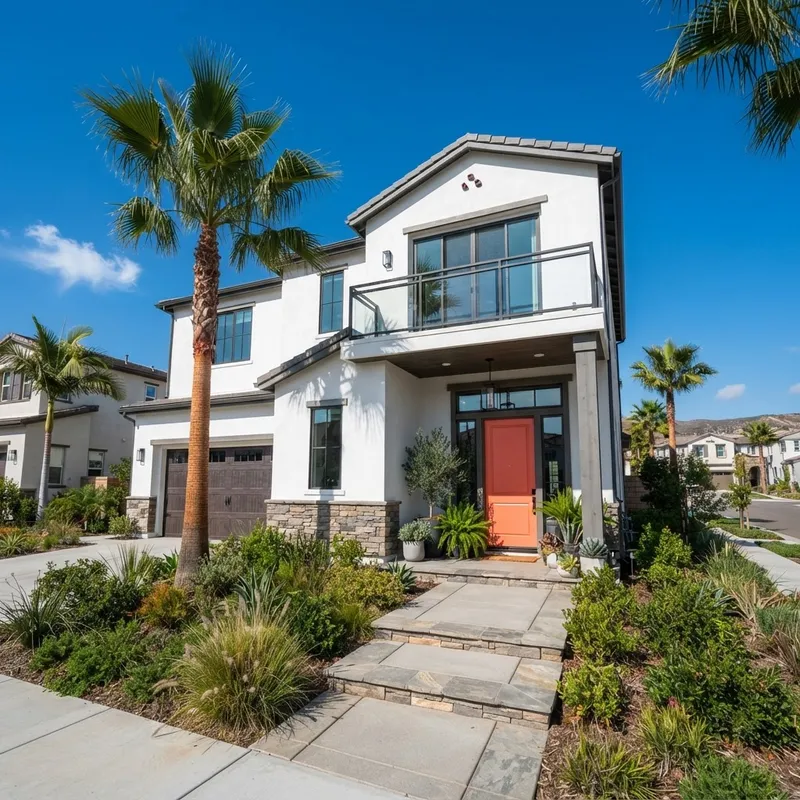 Exterior view of a modern new construction home