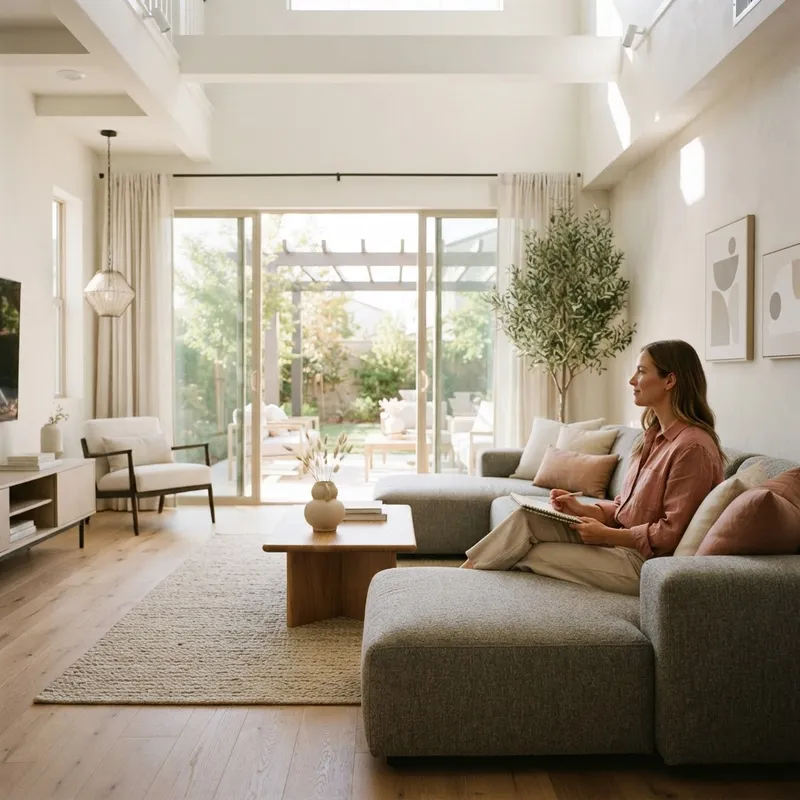Relaxed person in a sunlit modern living room