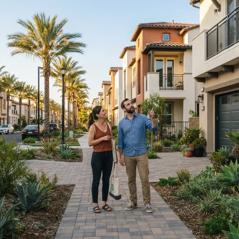 Couple walking through a new Rancho Cucamonga housing development