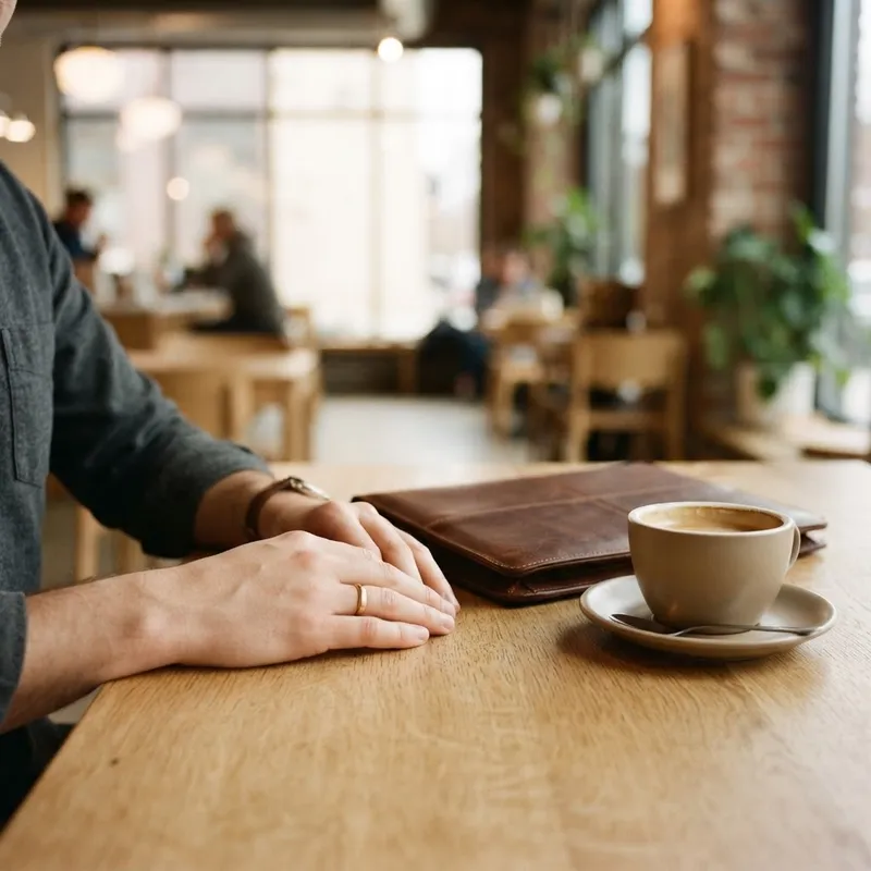Professional portfolio on a table in a sunlit space