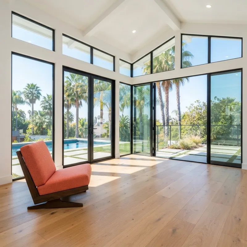 Modern sunlit living room in a new home