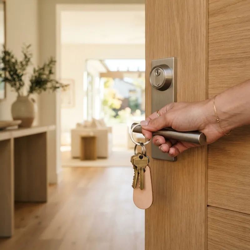 New homeowner holding keys to a new build