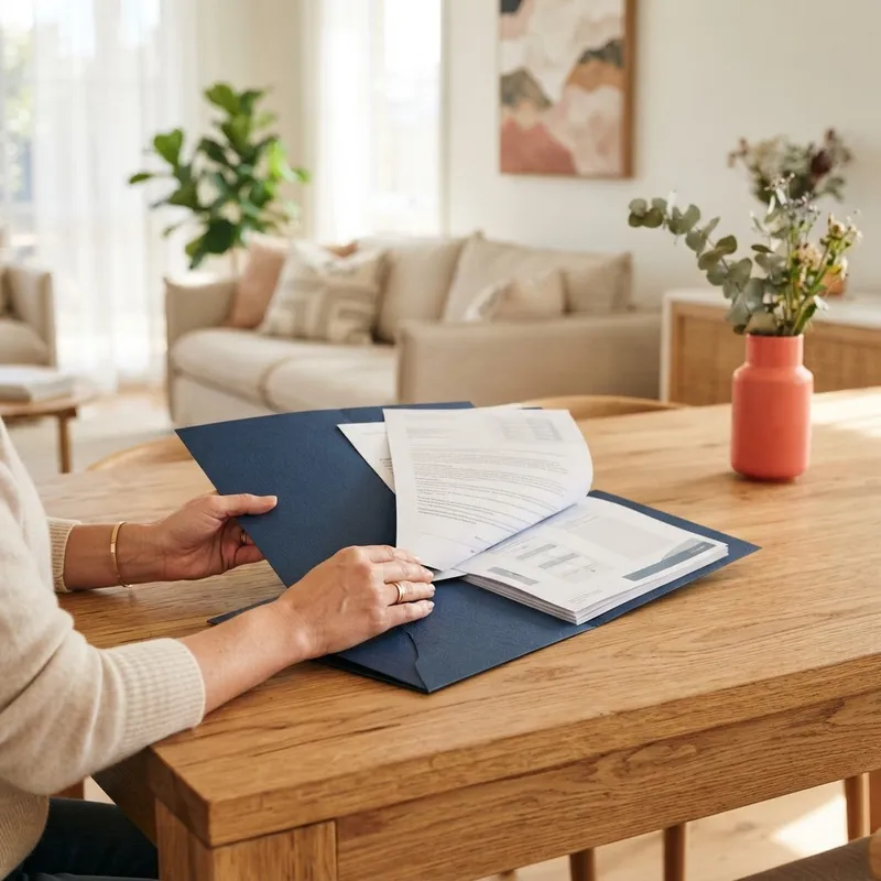 Hands resting on real estate documents