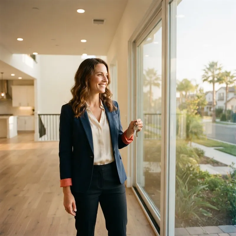 Homeowner holding keys in a sunlit new home