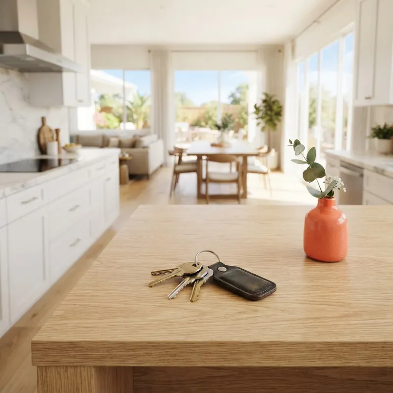 Close up of keys on a modern kitchen counter