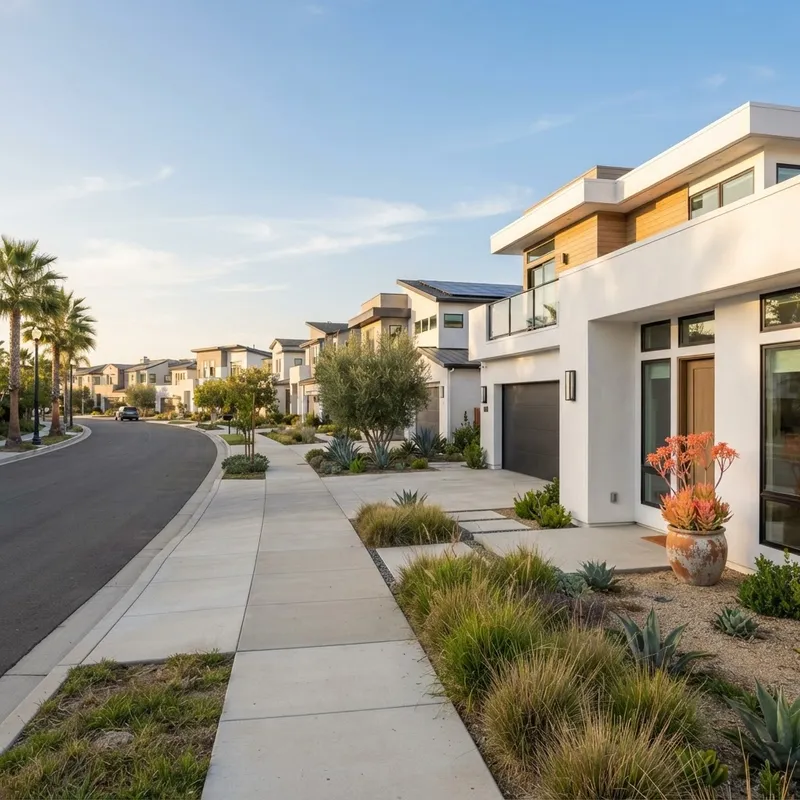 The modern architecture of a Southern California planned community street