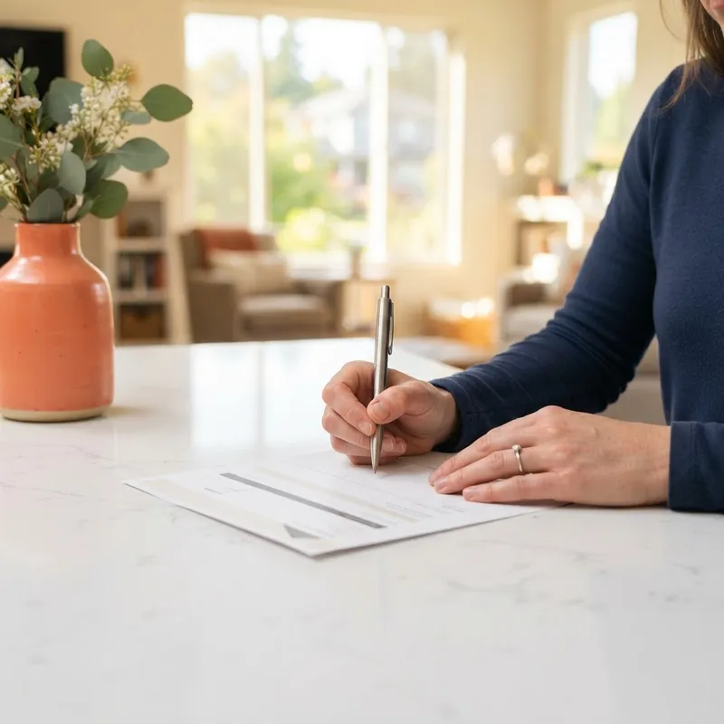 Close up of hands reviewing real estate paperwork