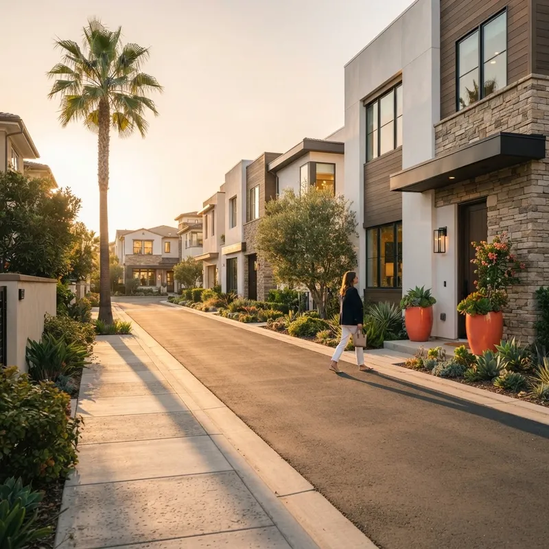 Modern suburban street with luxury new construction homes