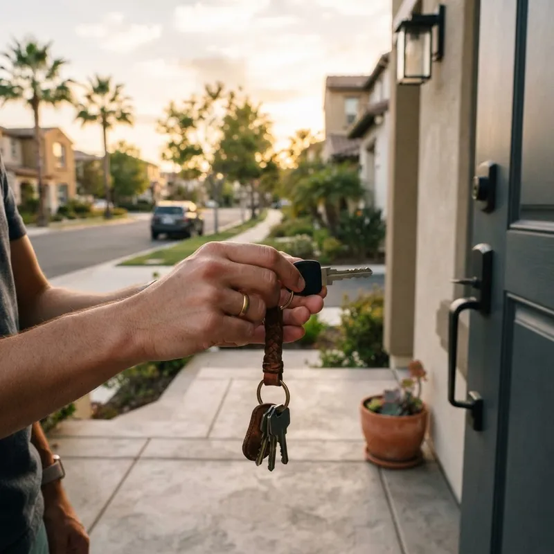 Person holding new house keys on a porch